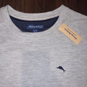 NWT Tommy Bahama Pullover Crew Neck Sweatshirt Gray XL Pique Polyester Blend